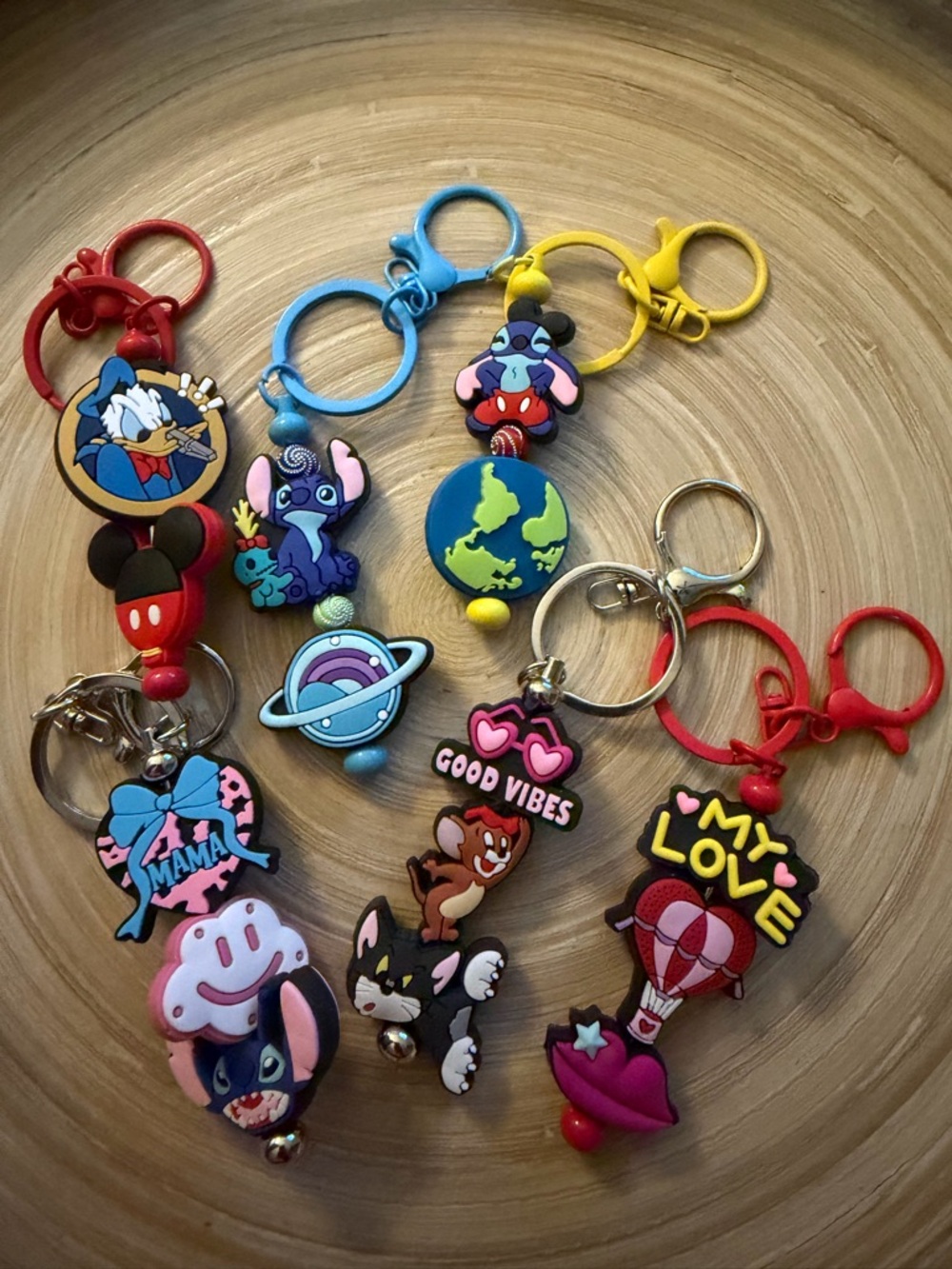 Set of 6 - Colorful Cartoon Charm Keychain Set - Multicolor